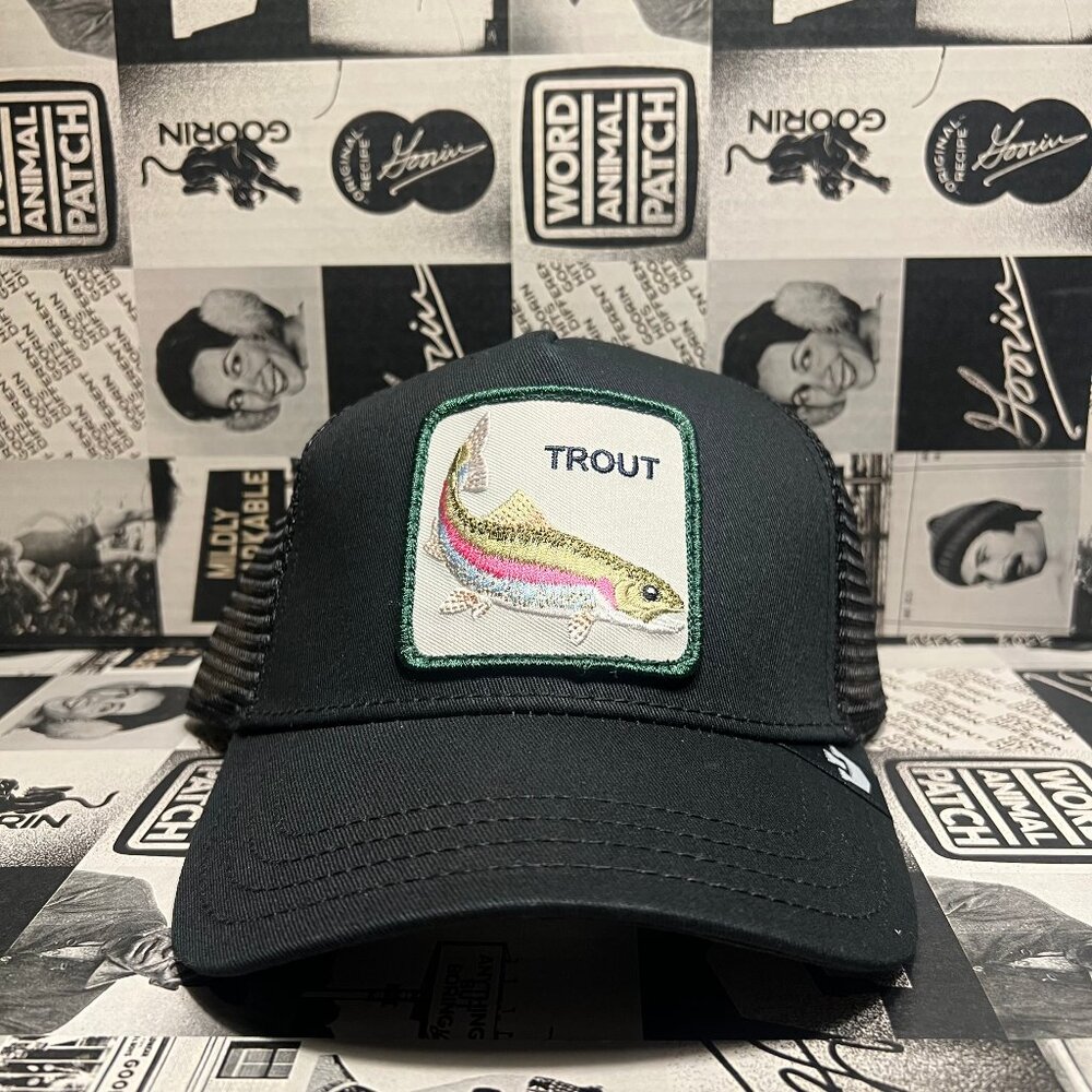 Authentic Goorin Bros Truck R Trout Fish Black Trucker Snapback Hat (NWT)